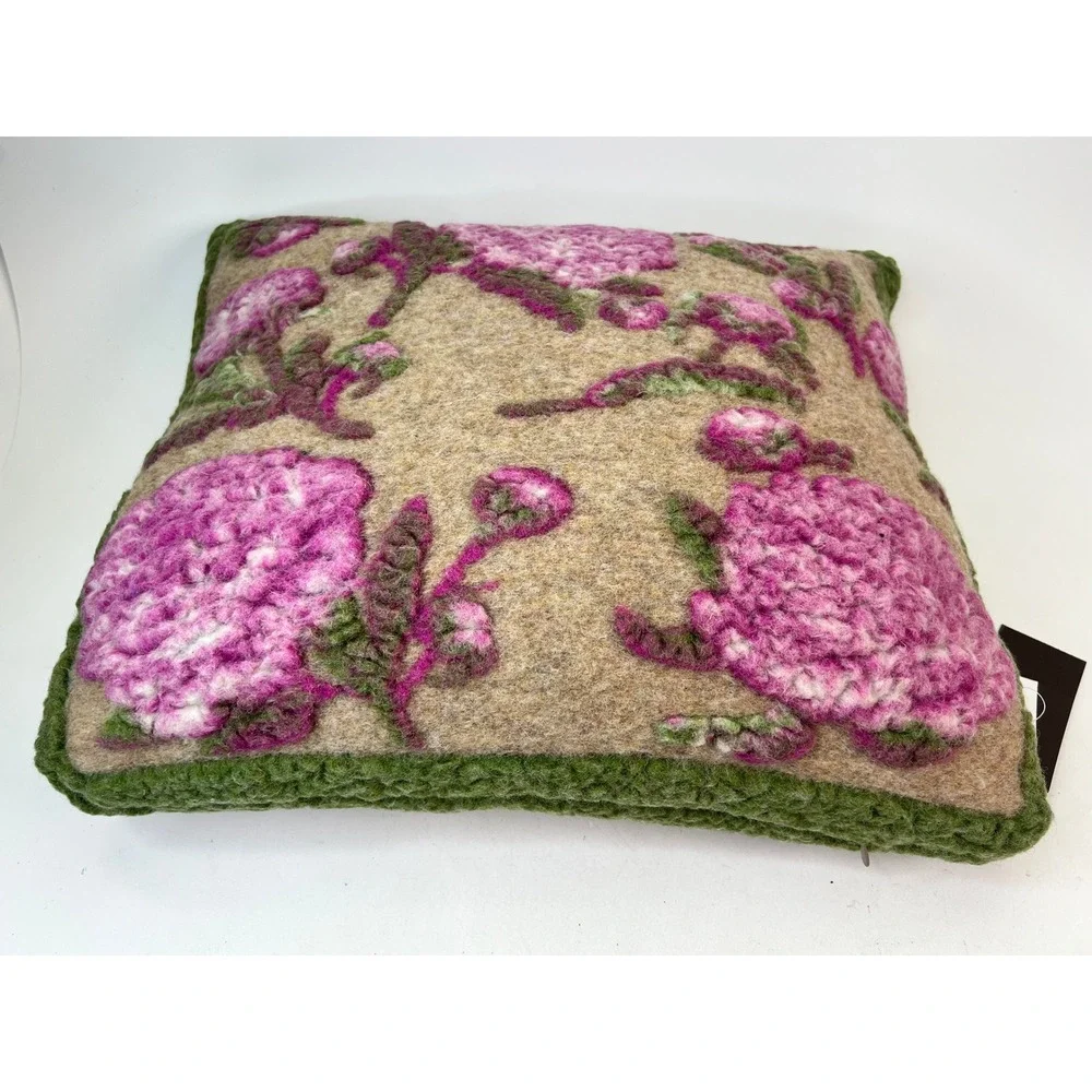 Frati Italy Floral Pillow Cover‎ Beige Pink Green Wool Accent Decor w/ Insert